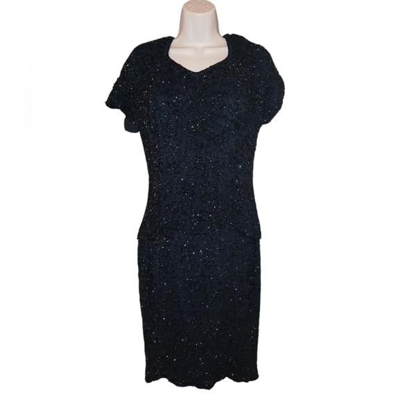Niteline Silk Beaded Dress Short Black Evening Gown Size 10 - Picture 1 of 10